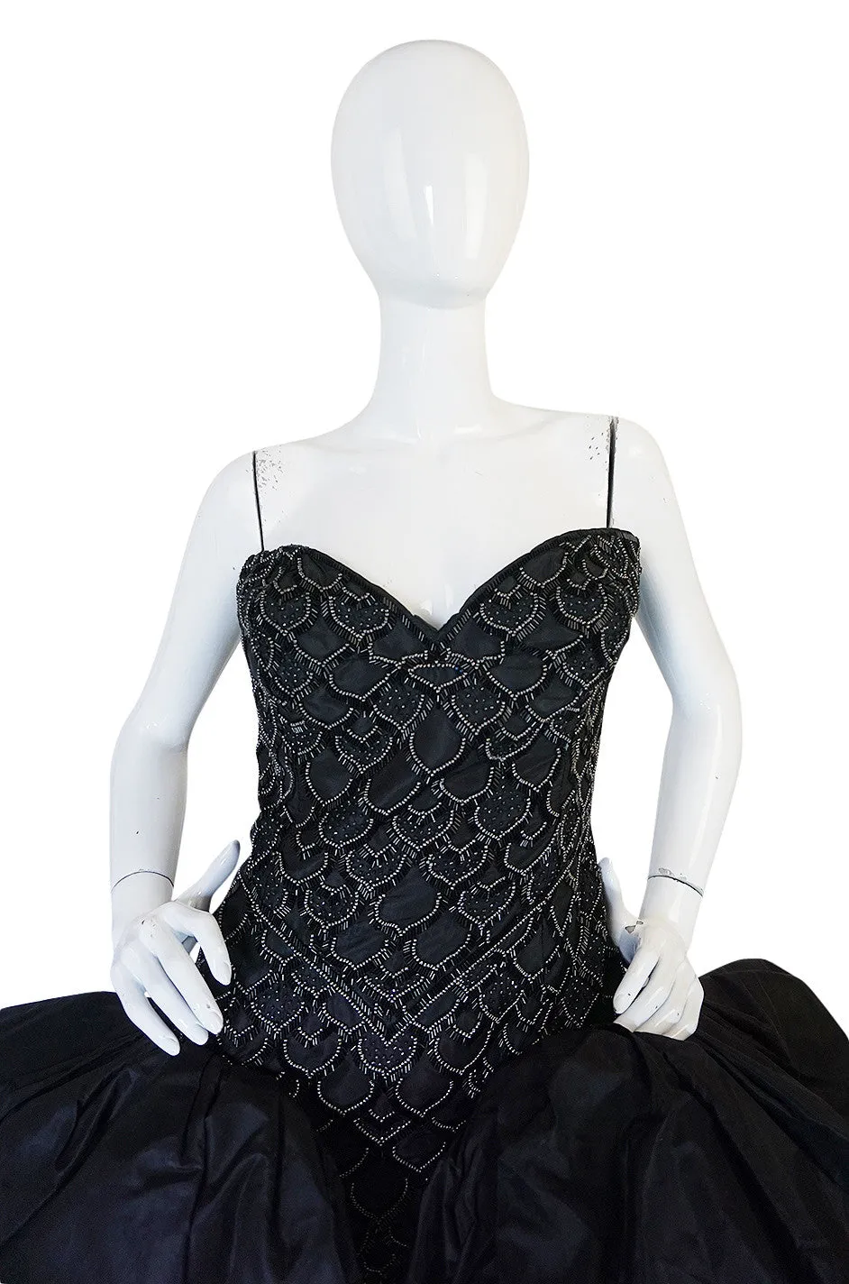 1980s Loris Azzaro Couture Billowing Silk Beaded Gown