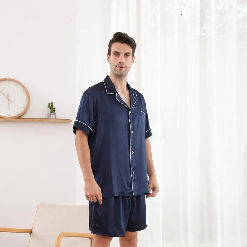 22 Momme Short Silk Pyjamas Set  For Men 100% Pure Silk Sleepwear For Summer