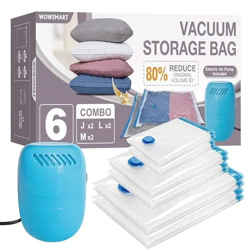 25 Vacuum Storage Bags with Electric Pump, Vacuum Sealed Storage Bags (4Jumbo/4Large/8Medium/9Small), Space Saver Vacuum Seal Bags for Clothing, Comforters, Pillows, Towel, Blanket Storage, Bedding