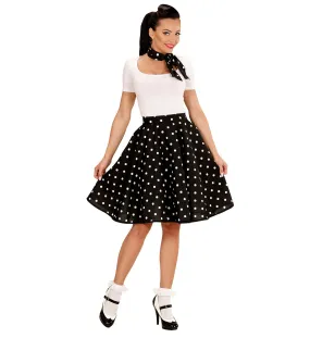 50's Rockabilly Black Polka Dot Skirt and Neckscarf