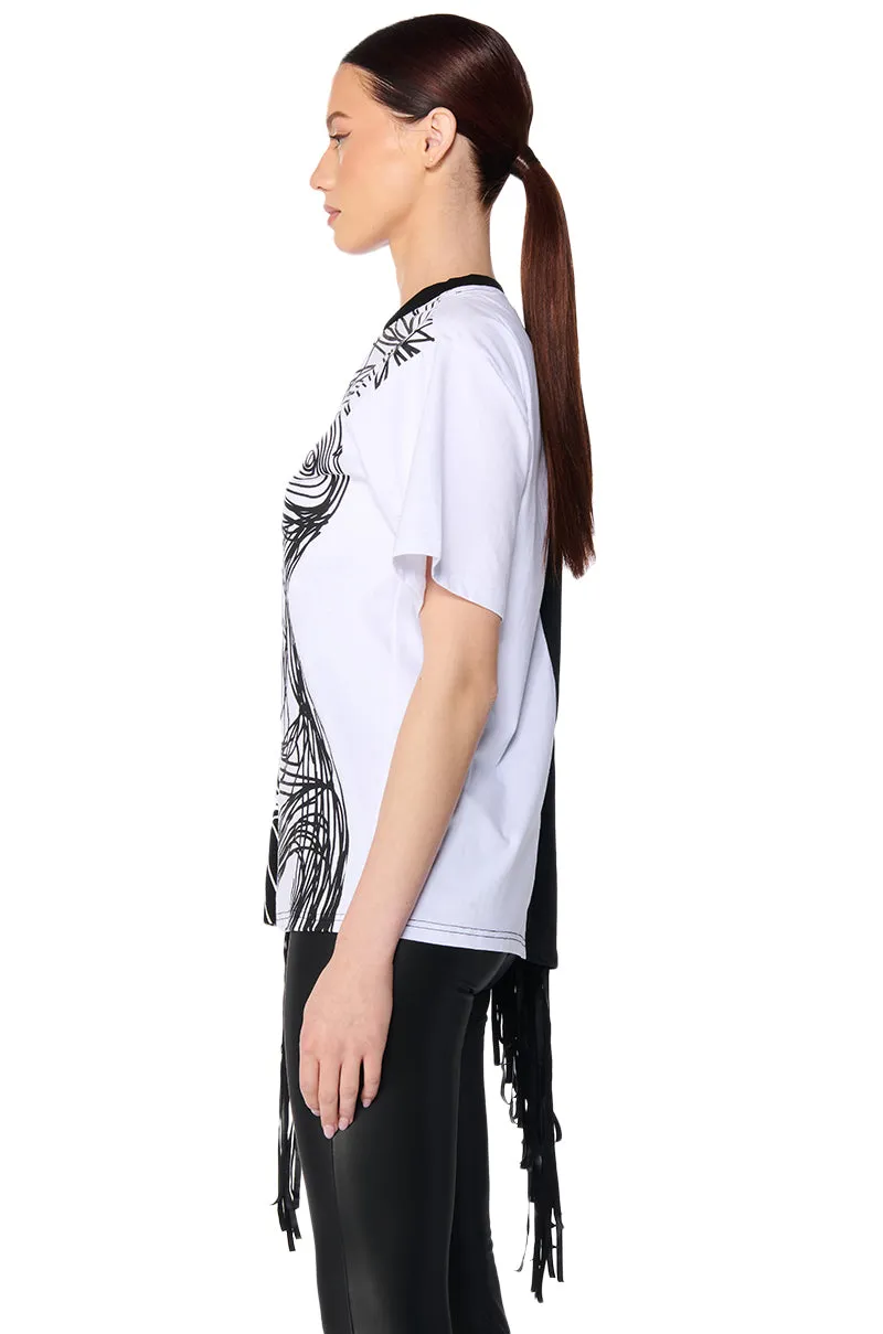 ABSTRACT FRINGE DETAIL OVERSIZED T SHIRT