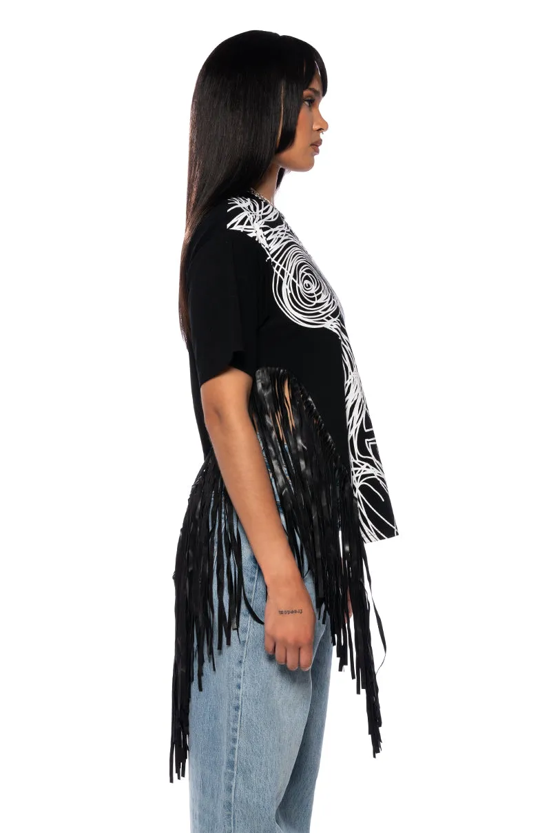 ABSTRACT FRINGE DETAIL OVERSIZED T SHIRT