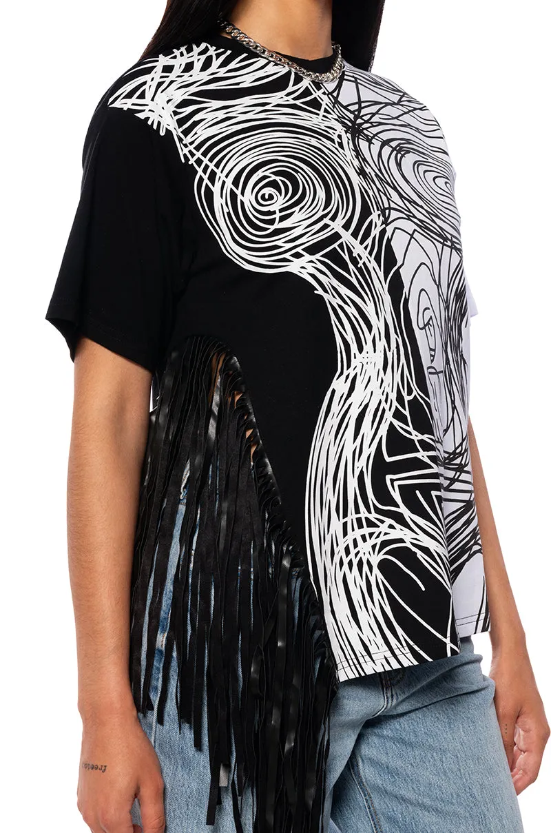 ABSTRACT FRINGE DETAIL OVERSIZED T SHIRT