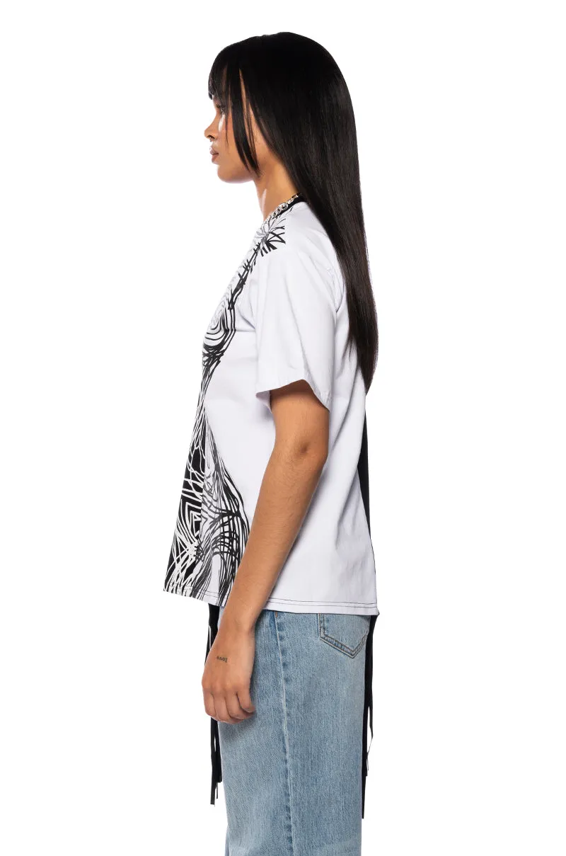 ABSTRACT FRINGE DETAIL OVERSIZED T SHIRT