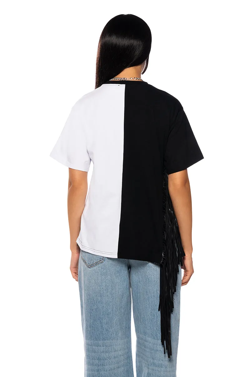 ABSTRACT FRINGE DETAIL OVERSIZED T SHIRT