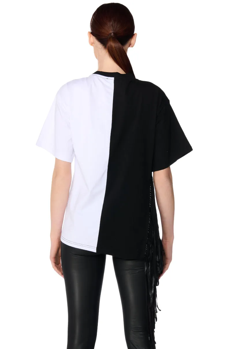 ABSTRACT FRINGE DETAIL OVERSIZED T SHIRT