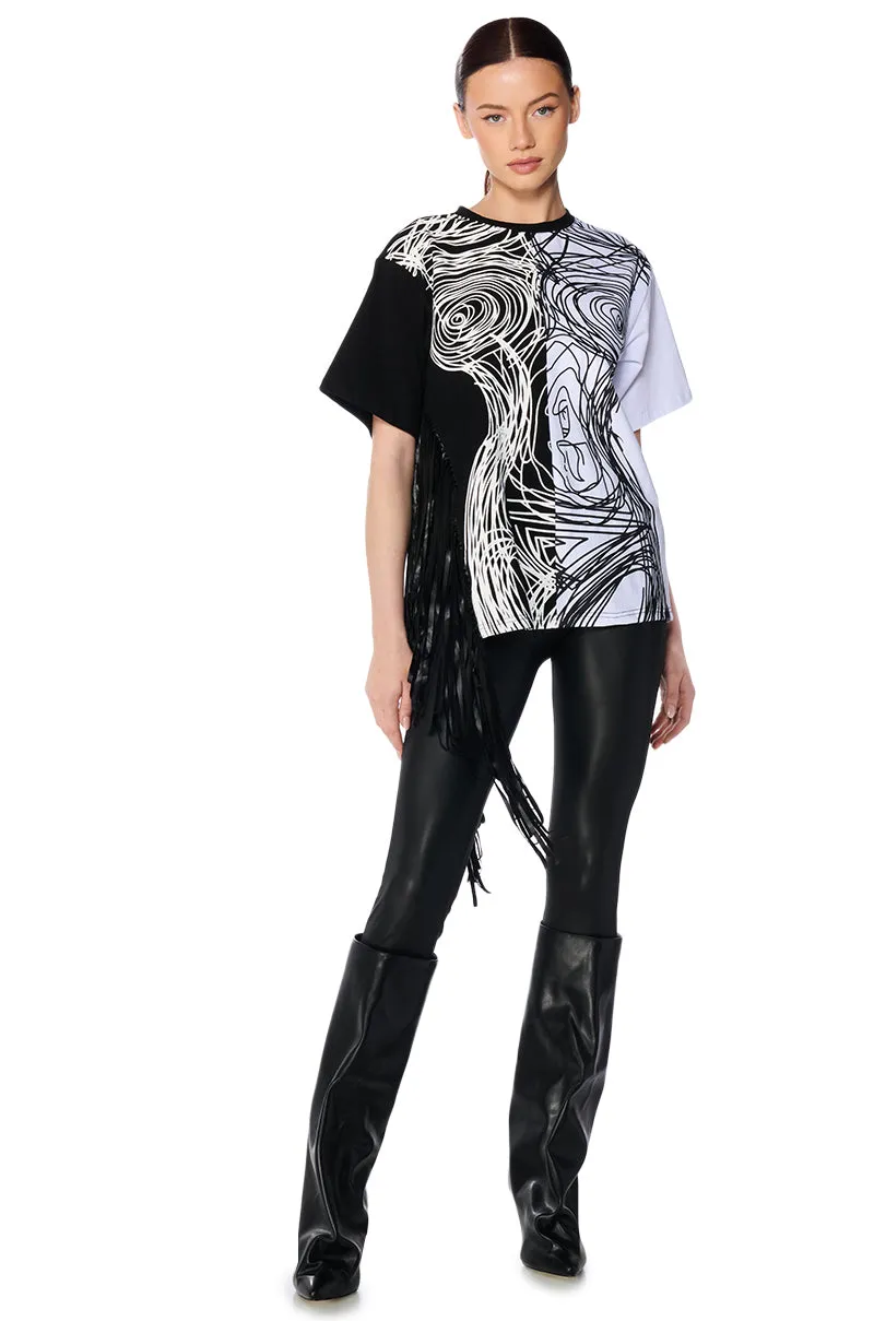 ABSTRACT FRINGE DETAIL OVERSIZED T SHIRT