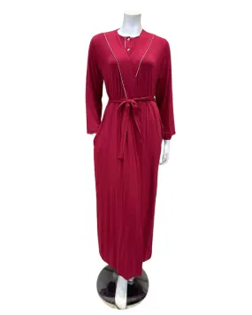 AL953BRY Solid Berry with White Piping Modal Wrap Morning Robe