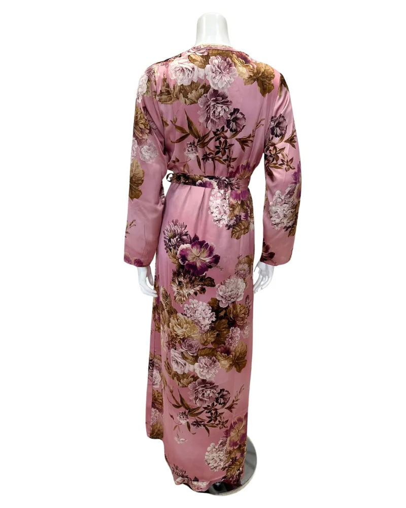 AL958 Satin Mauve Print Wrap Morning Robe