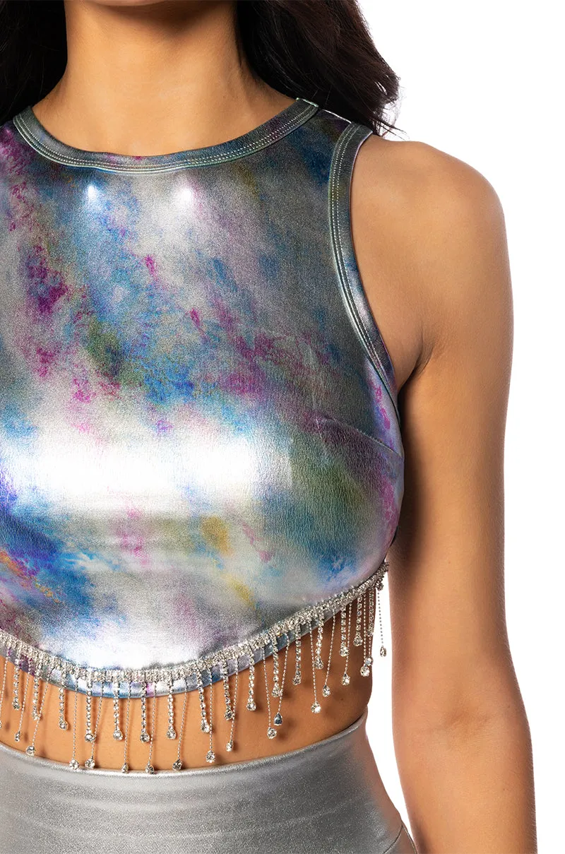 ALL SUMMER LONG FRINGE DETAIL TIE DYE TANK TOP