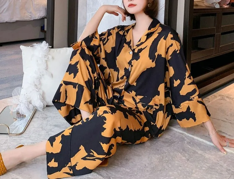 Amber Abstract Print Faux Silk Pajamas