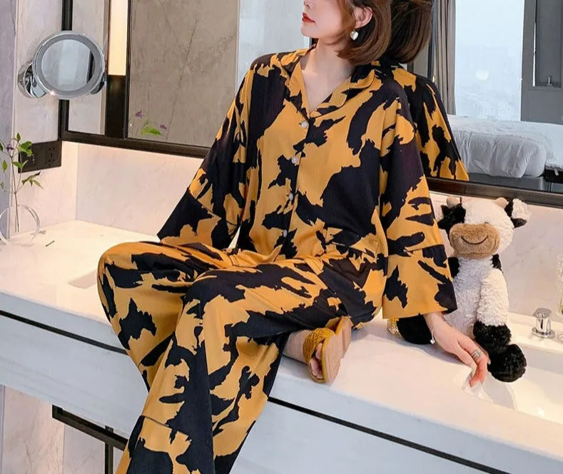 Amber Abstract Print Faux Silk Pajamas