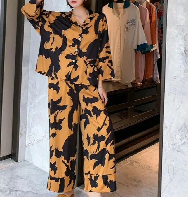 Amber Abstract Print Faux Silk Pajamas