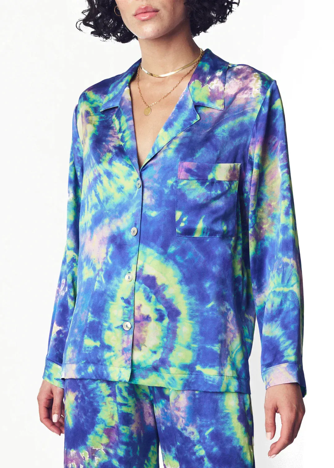 Aura Geode Tie-Dye Silk Pajama Top