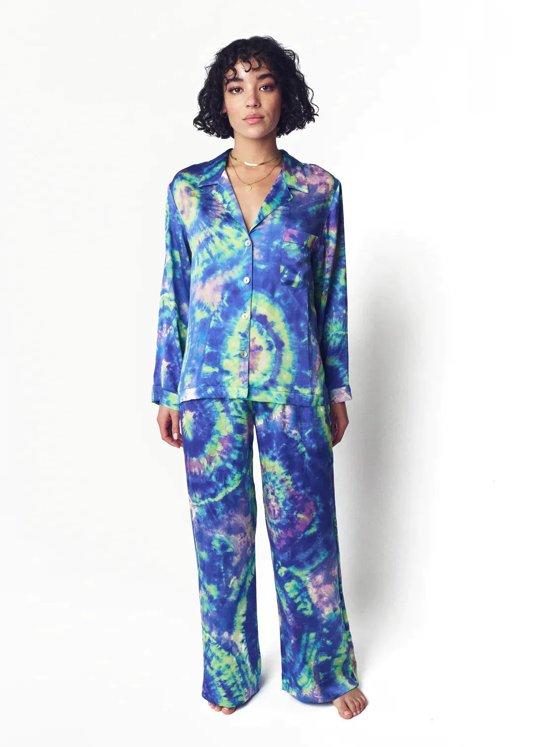 Aura Geode Tie-Dye Silk Pajama Top