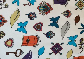 Autumnal Butterflies & Birdcages Charms Silk Twill (Made in Italy)