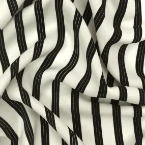 Basic Black-Ivory Stripe Printed Crepe De Chine Woven Fabric