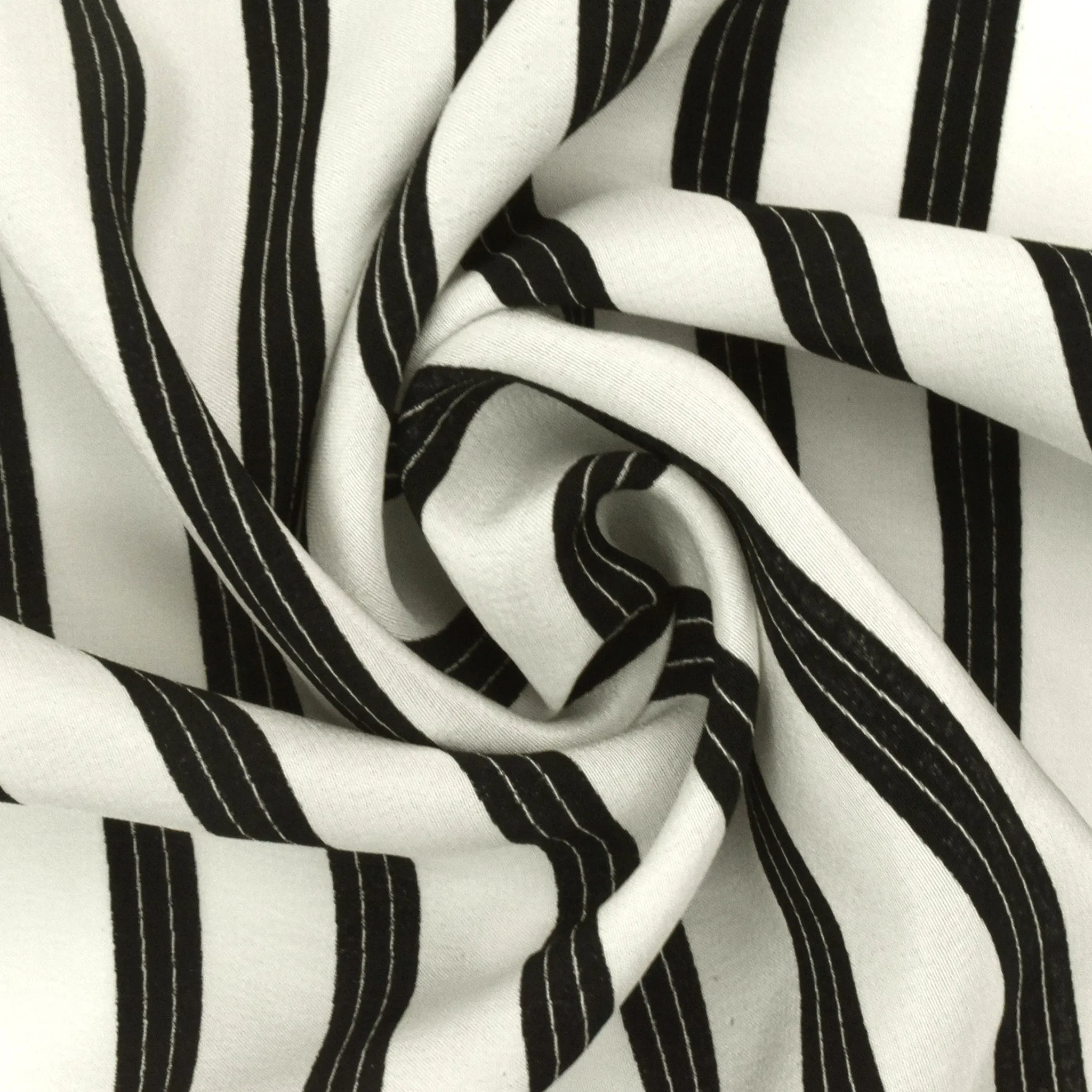 Basic Black-Ivory Stripe Printed Crepe De Chine Woven Fabric