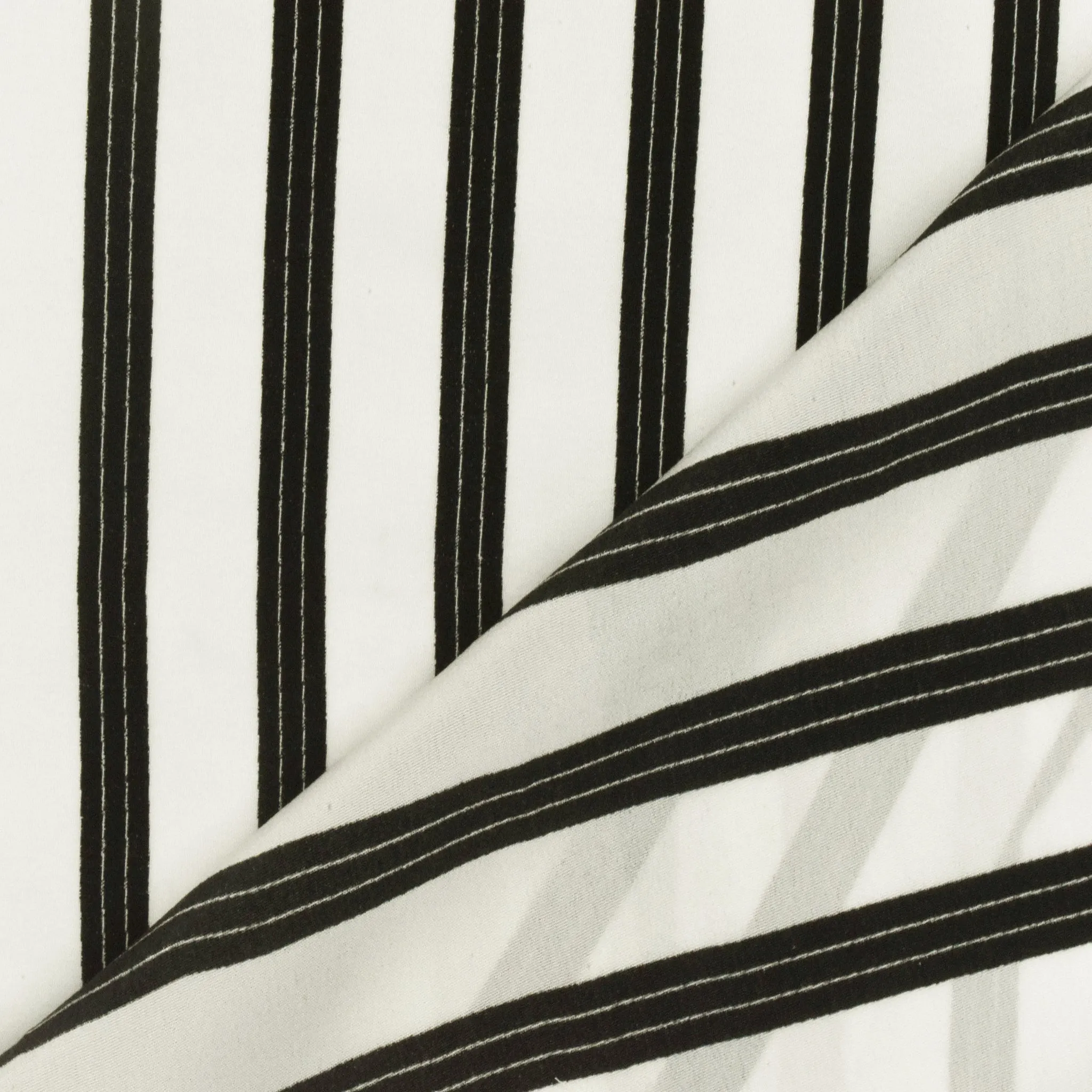 Basic Black-Ivory Stripe Printed Crepe De Chine Woven Fabric