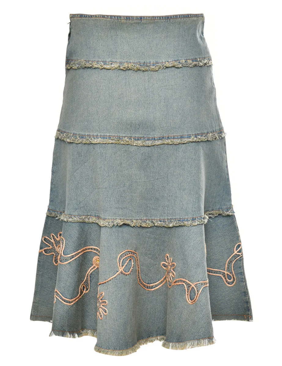 Beaded Y2K Denim Skirt - S