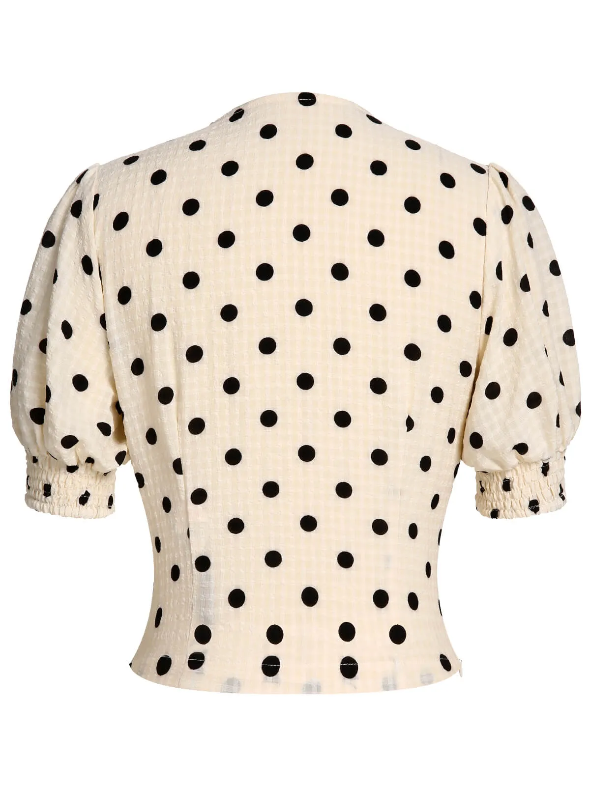 Beige 1940s Dots Bowknot V-Neck Blouse