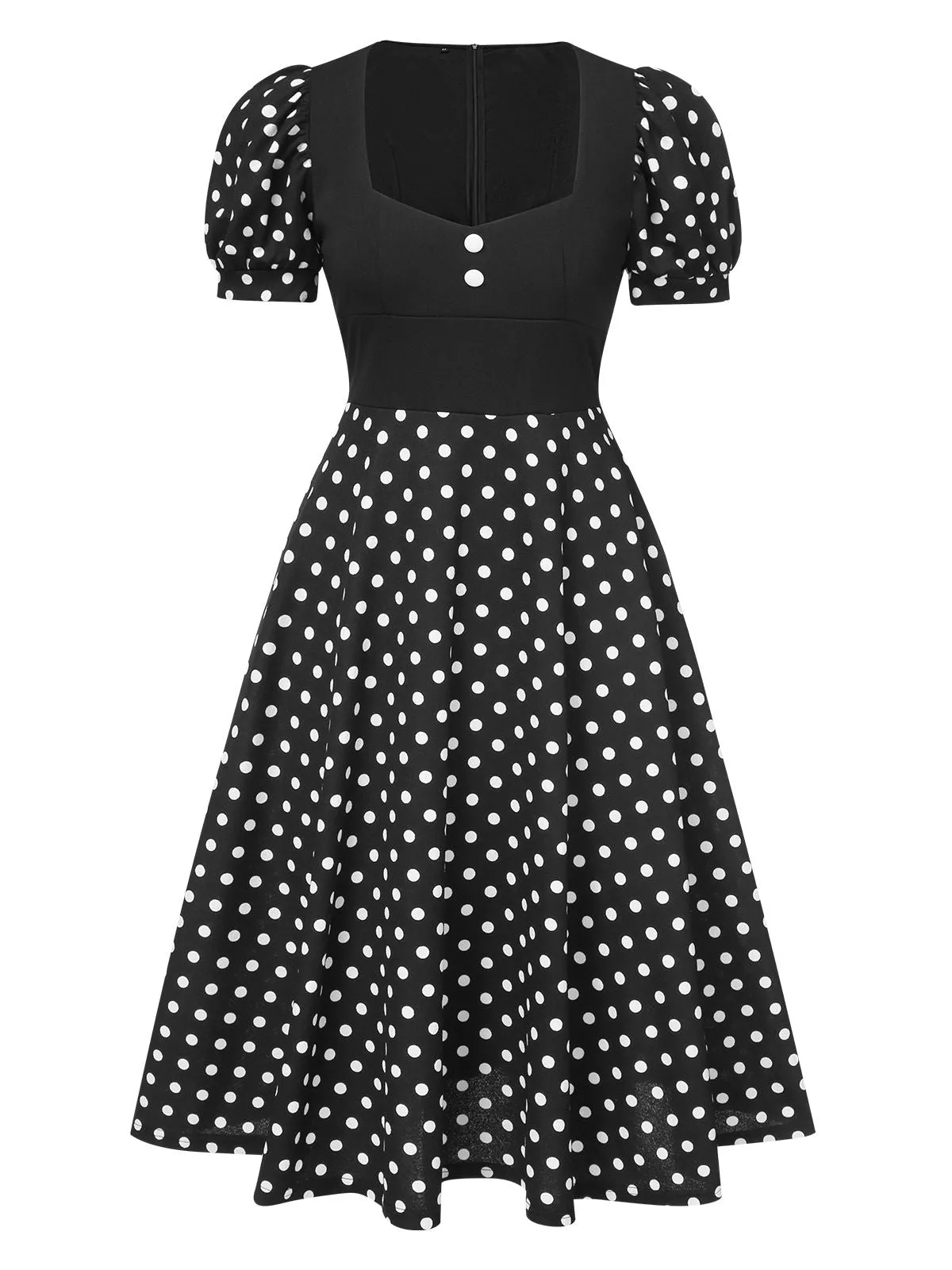 Black 1940s Polka Dot Scoop Neck Patchwork Dress