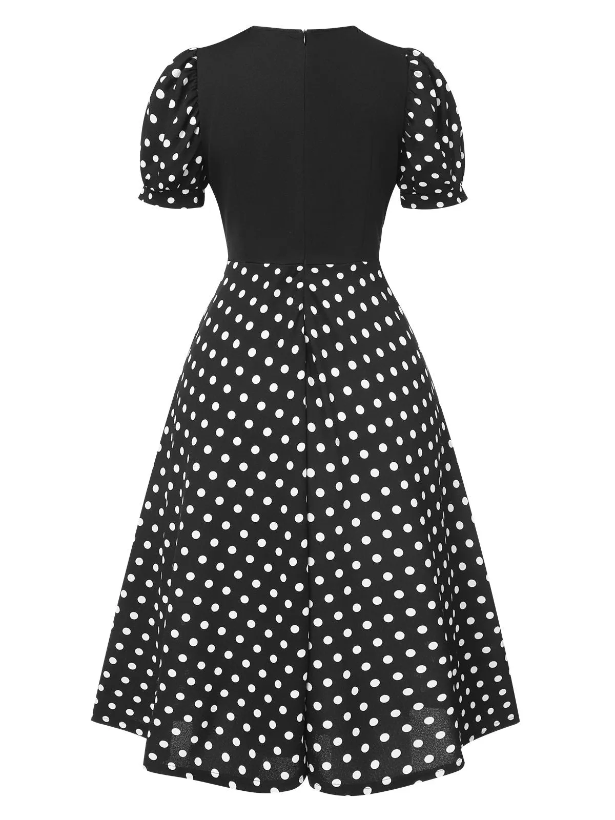 Black 1940s Polka Dot Scoop Neck Patchwork Dress