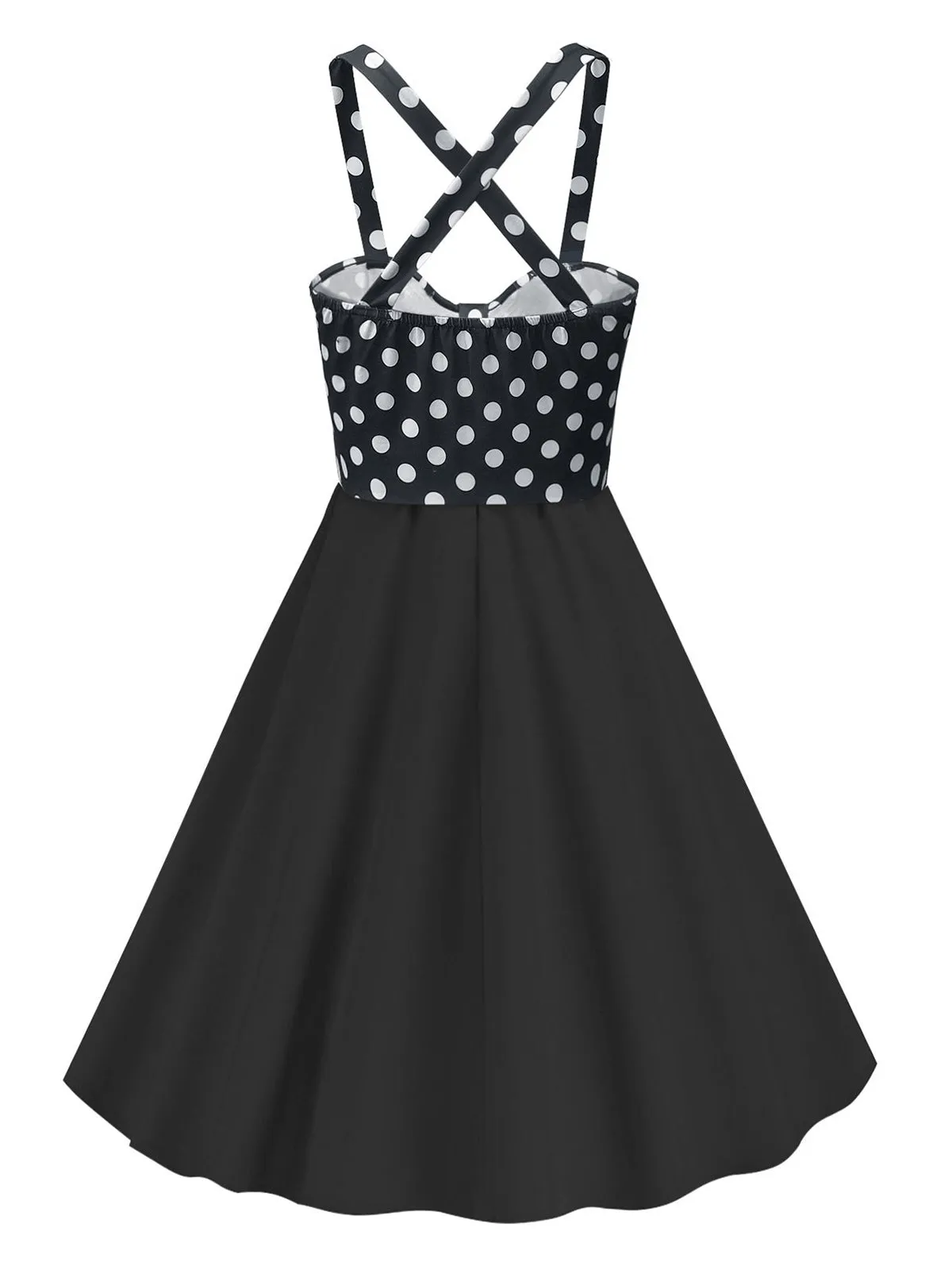 Black 1950s Polka Dot Patchwork Dress