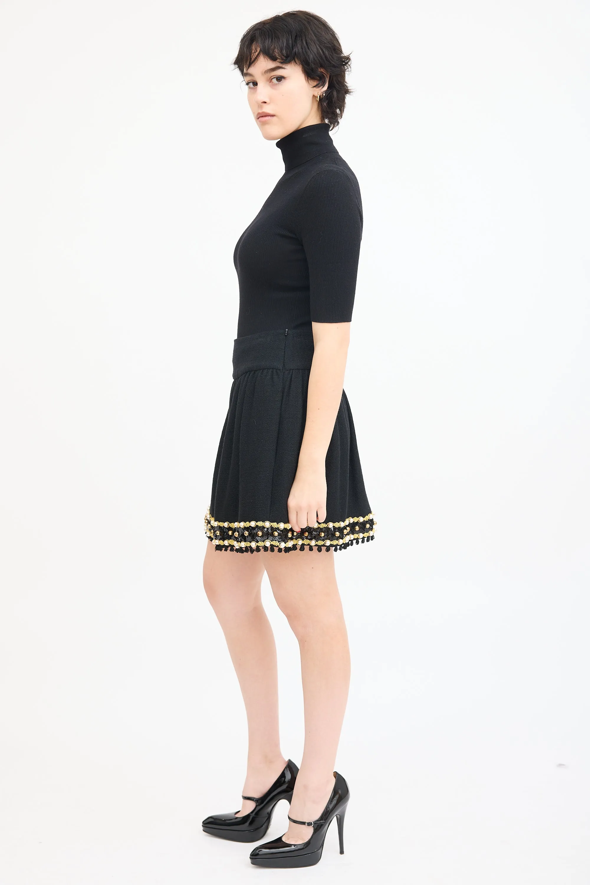 Black Cashmere Blend Embellished Skirt