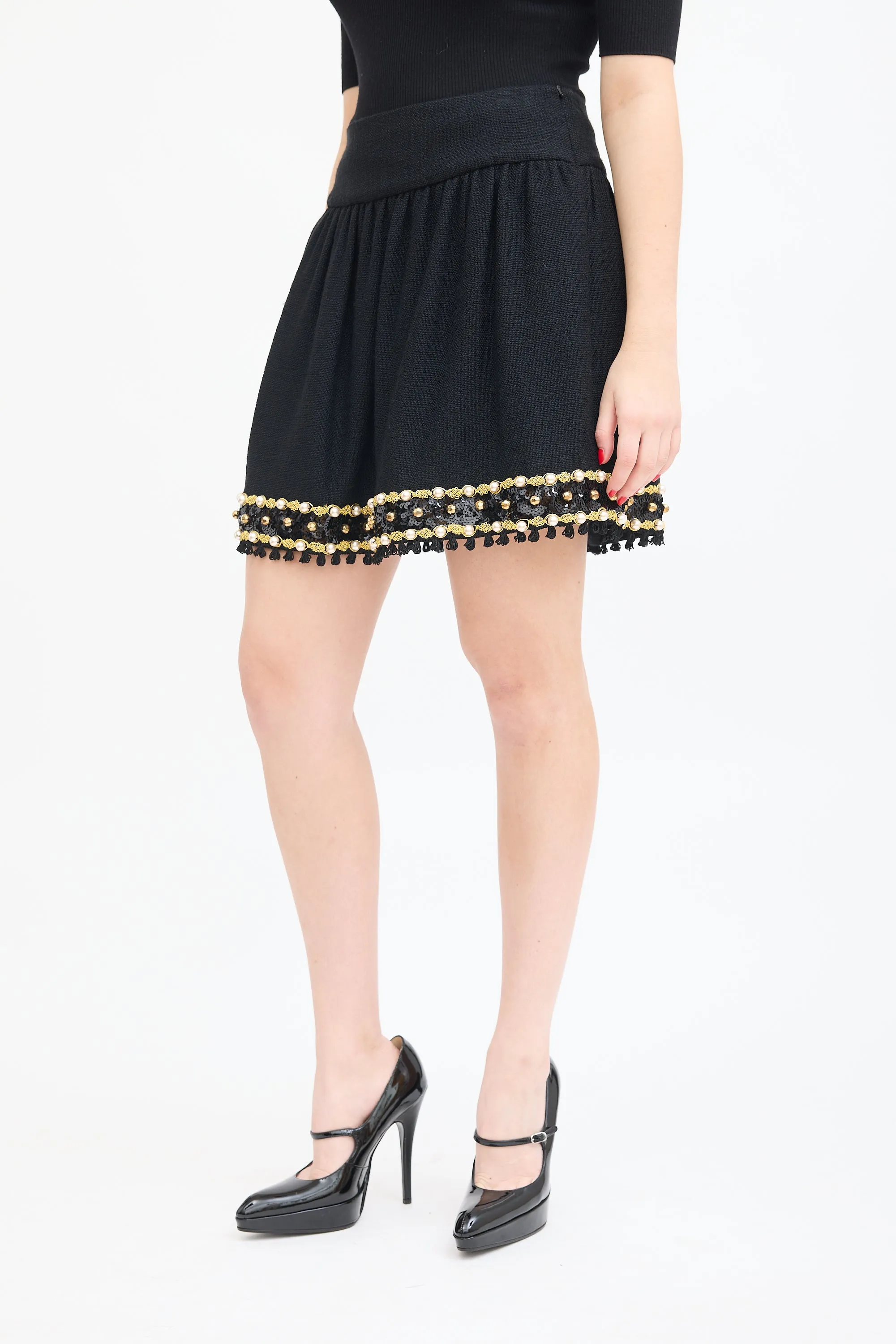 Black Cashmere Blend Embellished Skirt