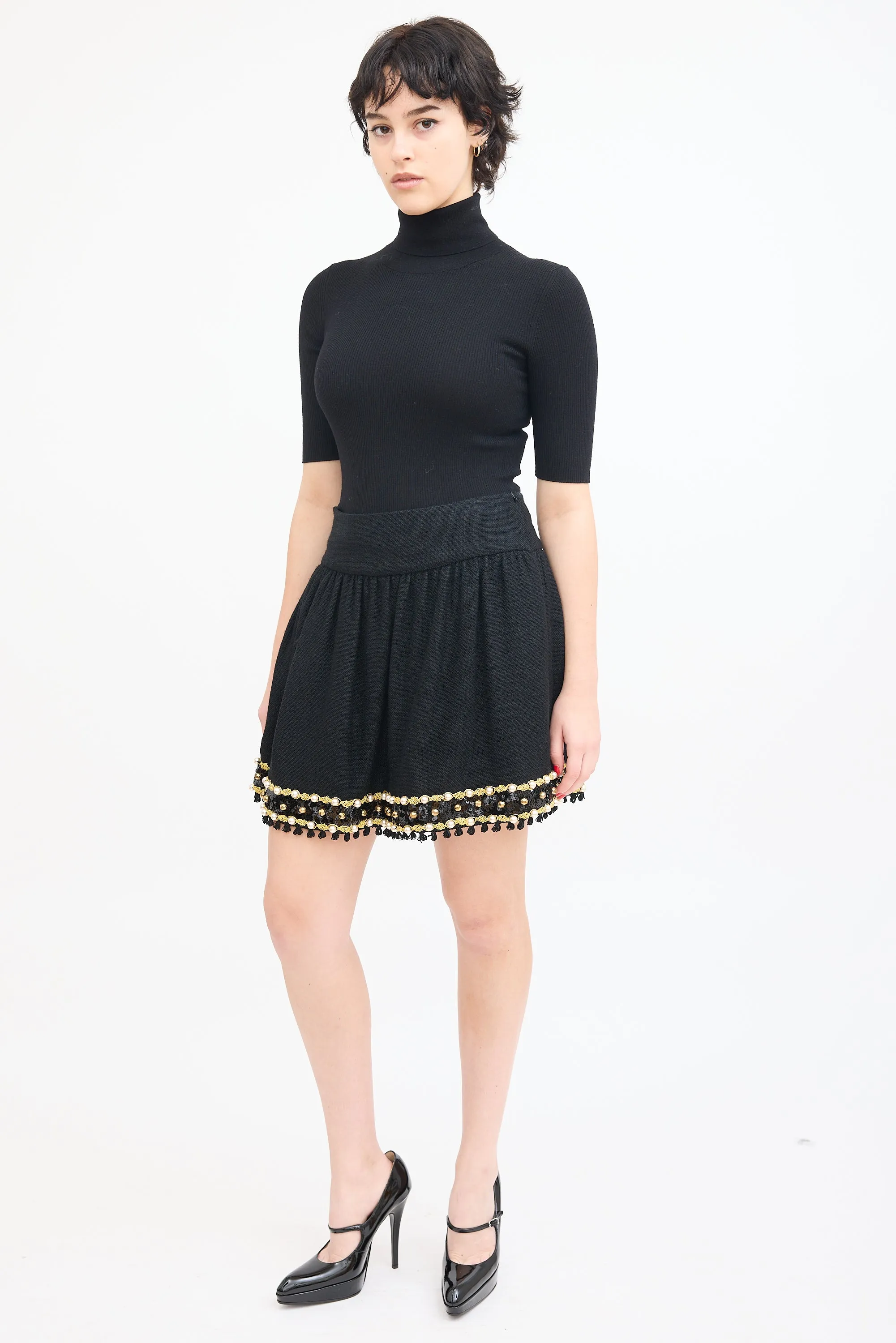 Black Cashmere Blend Embellished Skirt