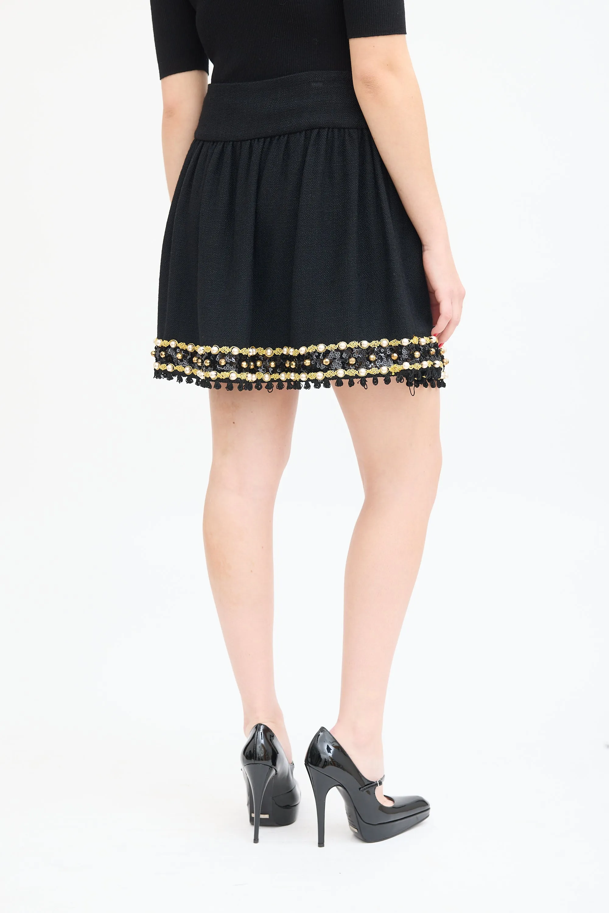 Black Cashmere Blend Embellished Skirt