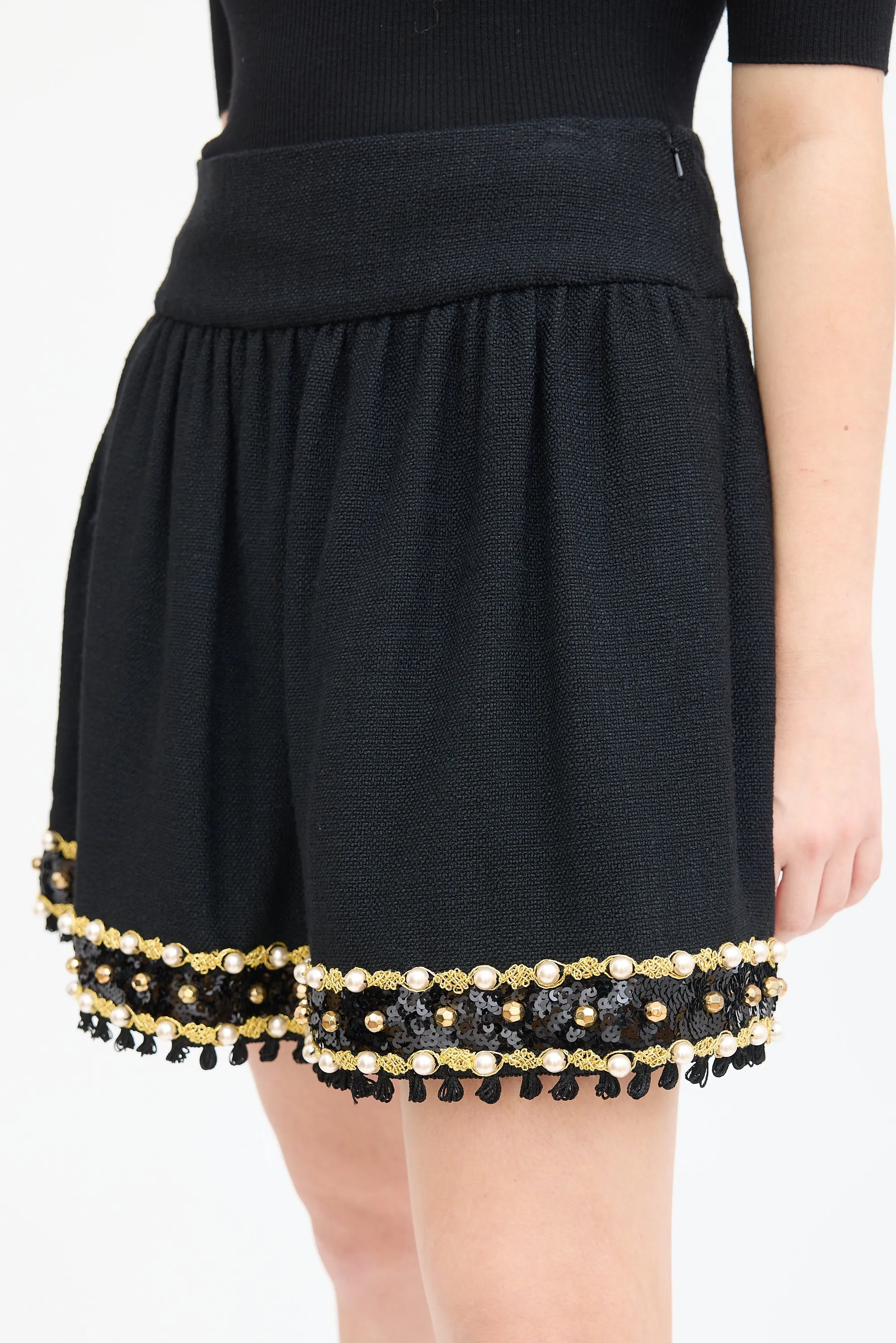 Black Cashmere Blend Embellished Skirt