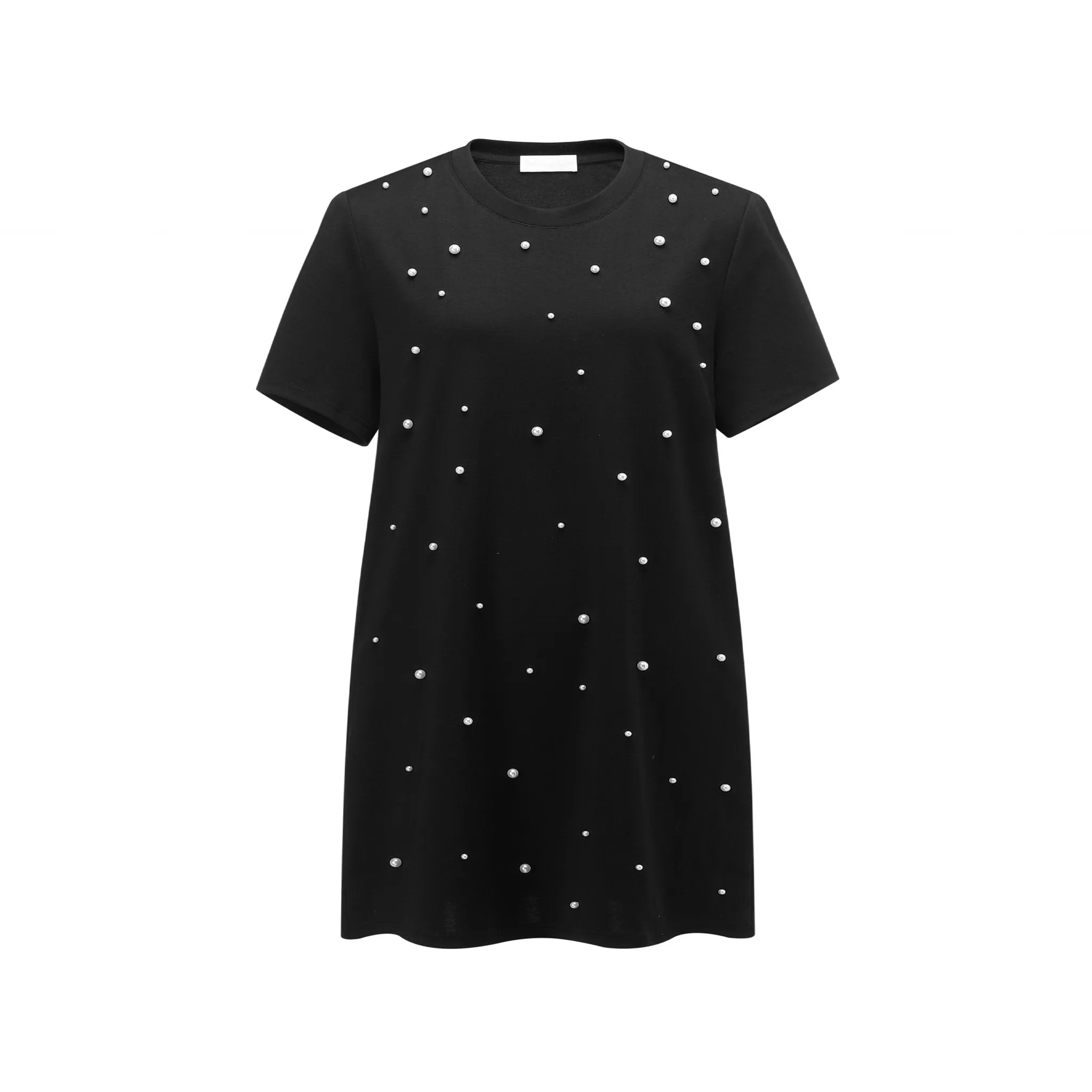 Black Heavy Beaded Short Sleeve Dress