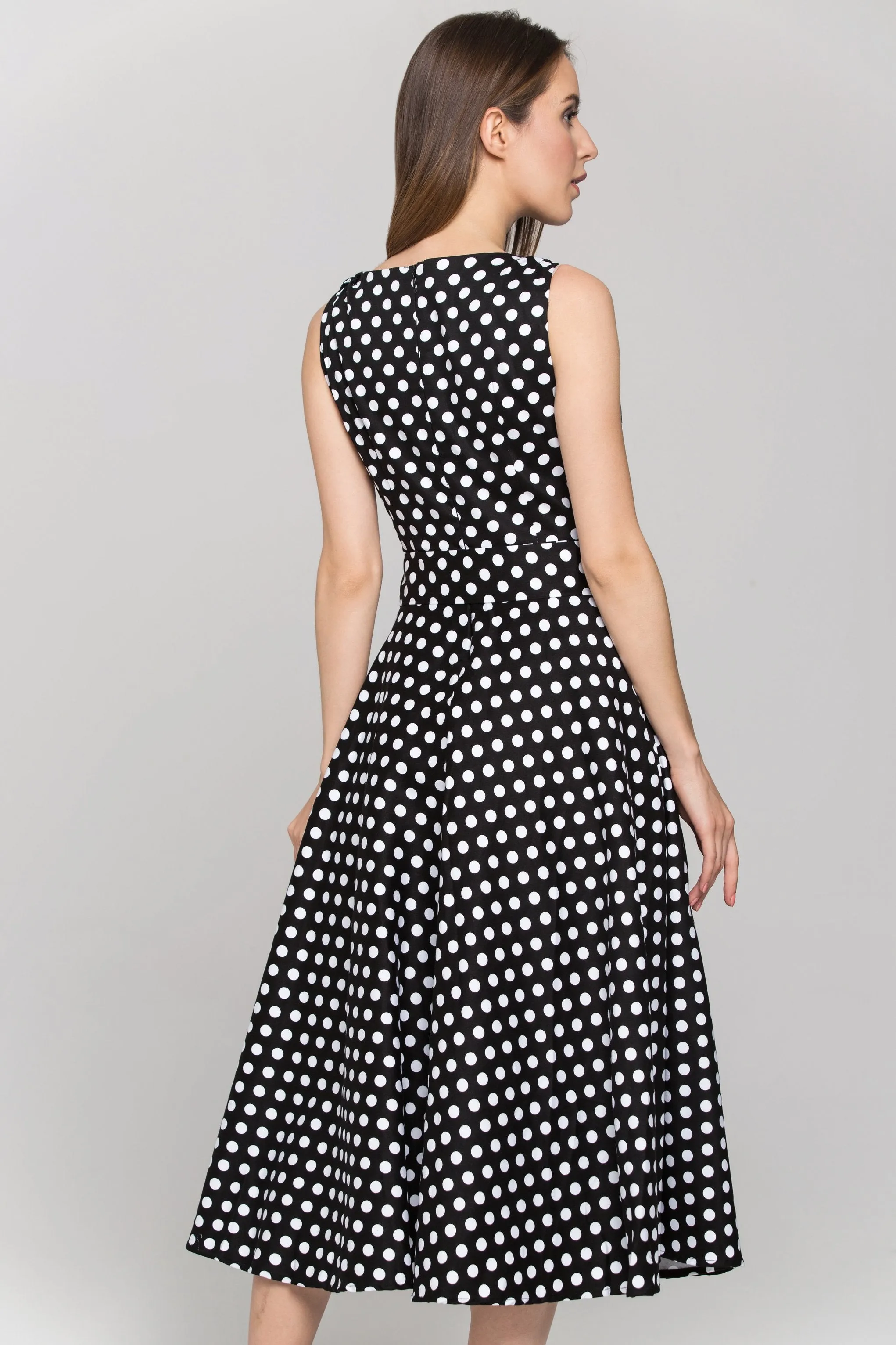 Black Sleeveless Polka dot Midi Dress