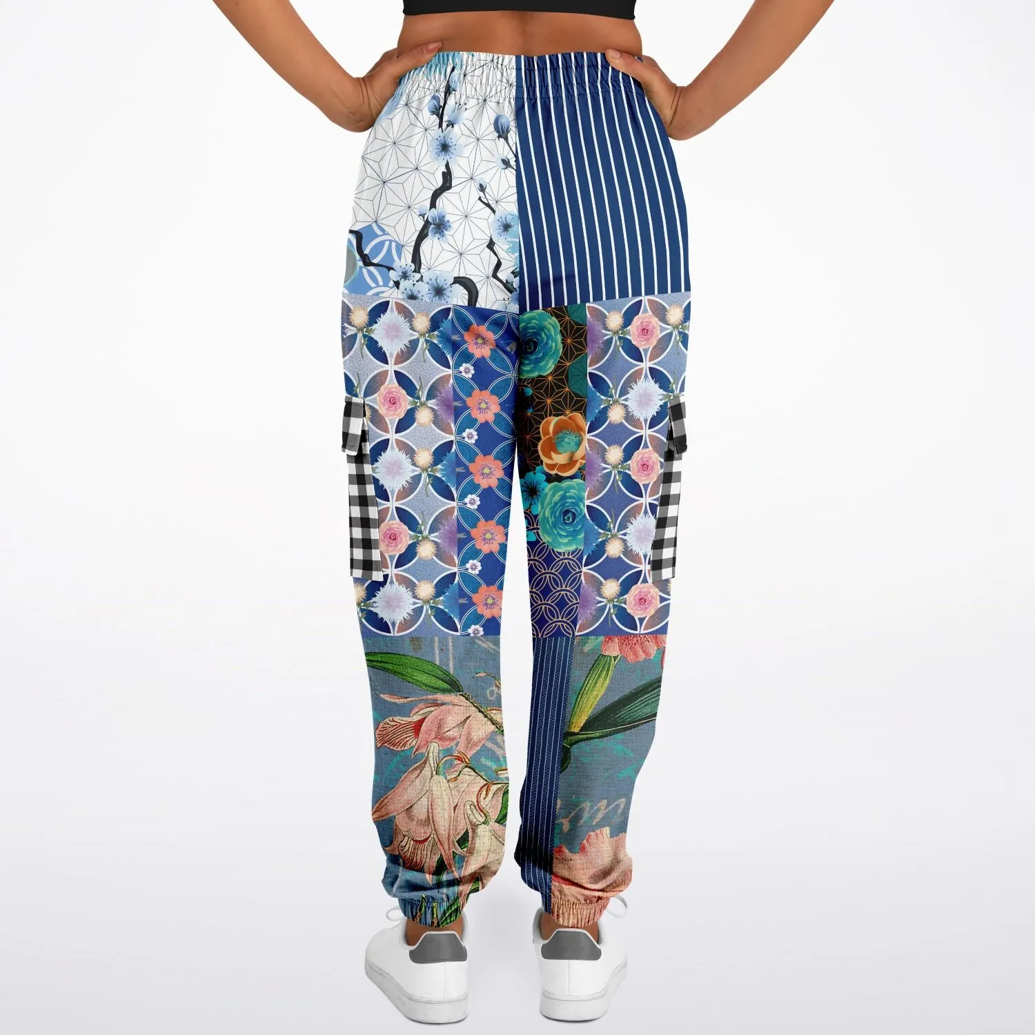 Blue Andalusian Floral Patchwork Unisex Cargo Sweats