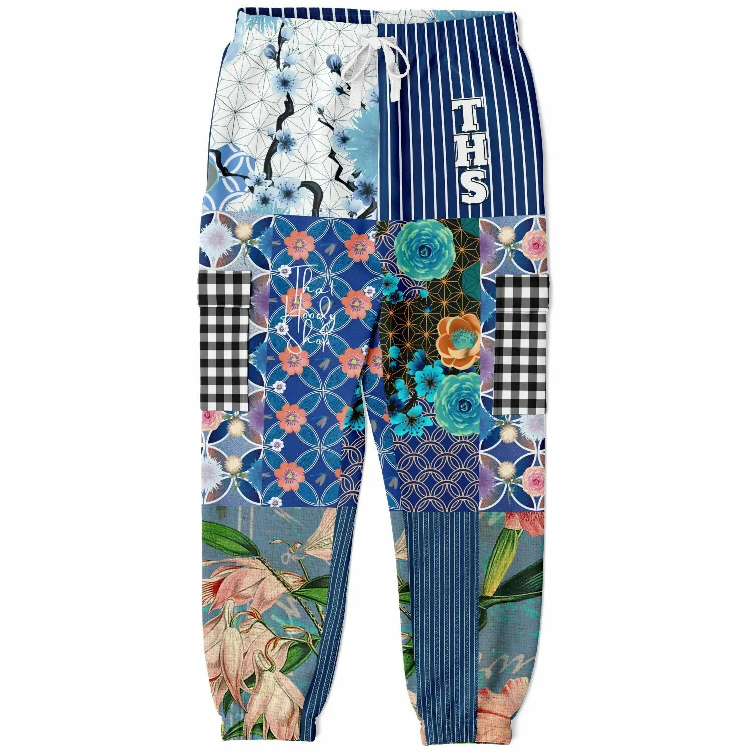 Blue Andalusian Floral Patchwork Unisex Cargo Sweats