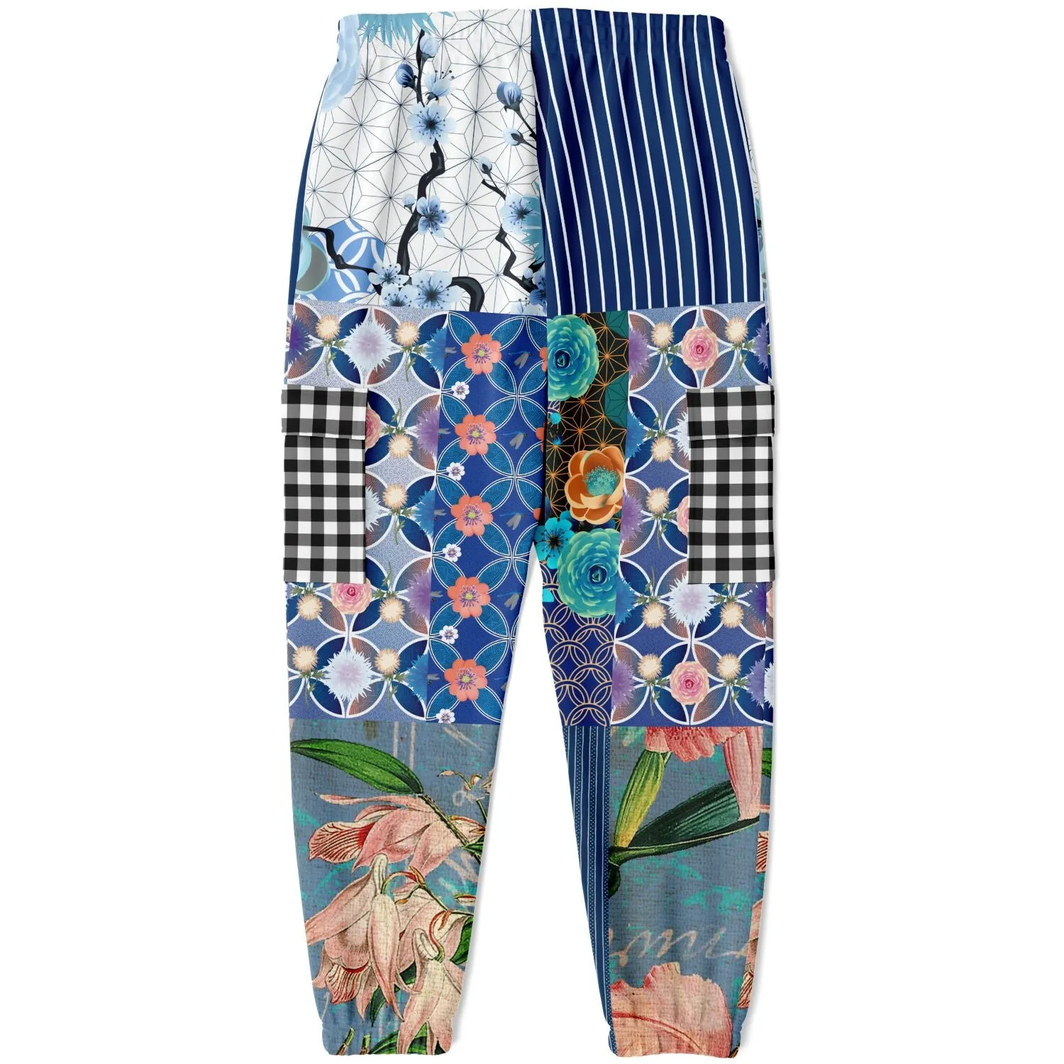 Blue Andalusian Floral Patchwork Unisex Cargo Sweats