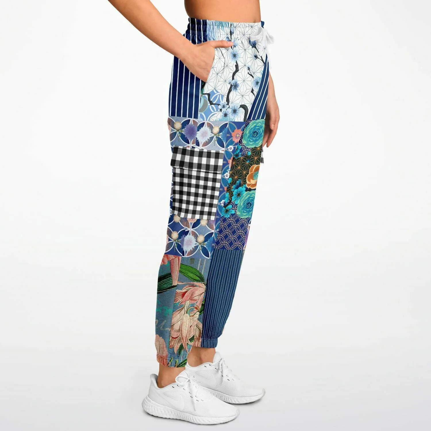 Blue Andalusian Floral Patchwork Unisex Cargo Sweats