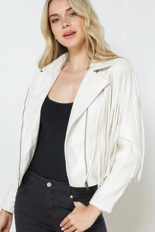 BLUE B Faux Leather Moto Fringe Jacket