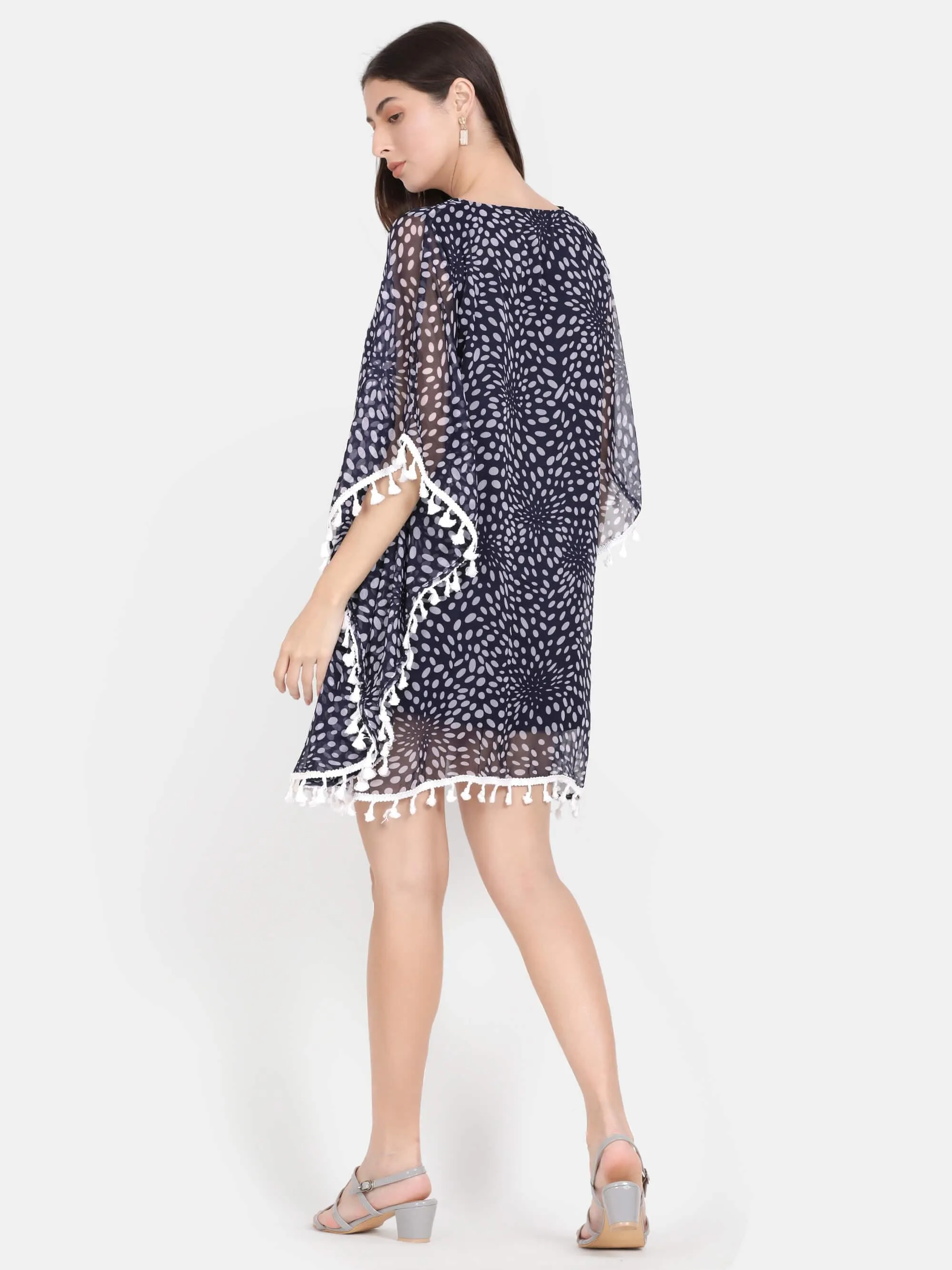 Blue Polka Dot Kaftan Top With Lace Detailing (GBF7011)