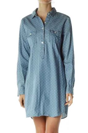 Blue Polka-Dot Shirt Dress