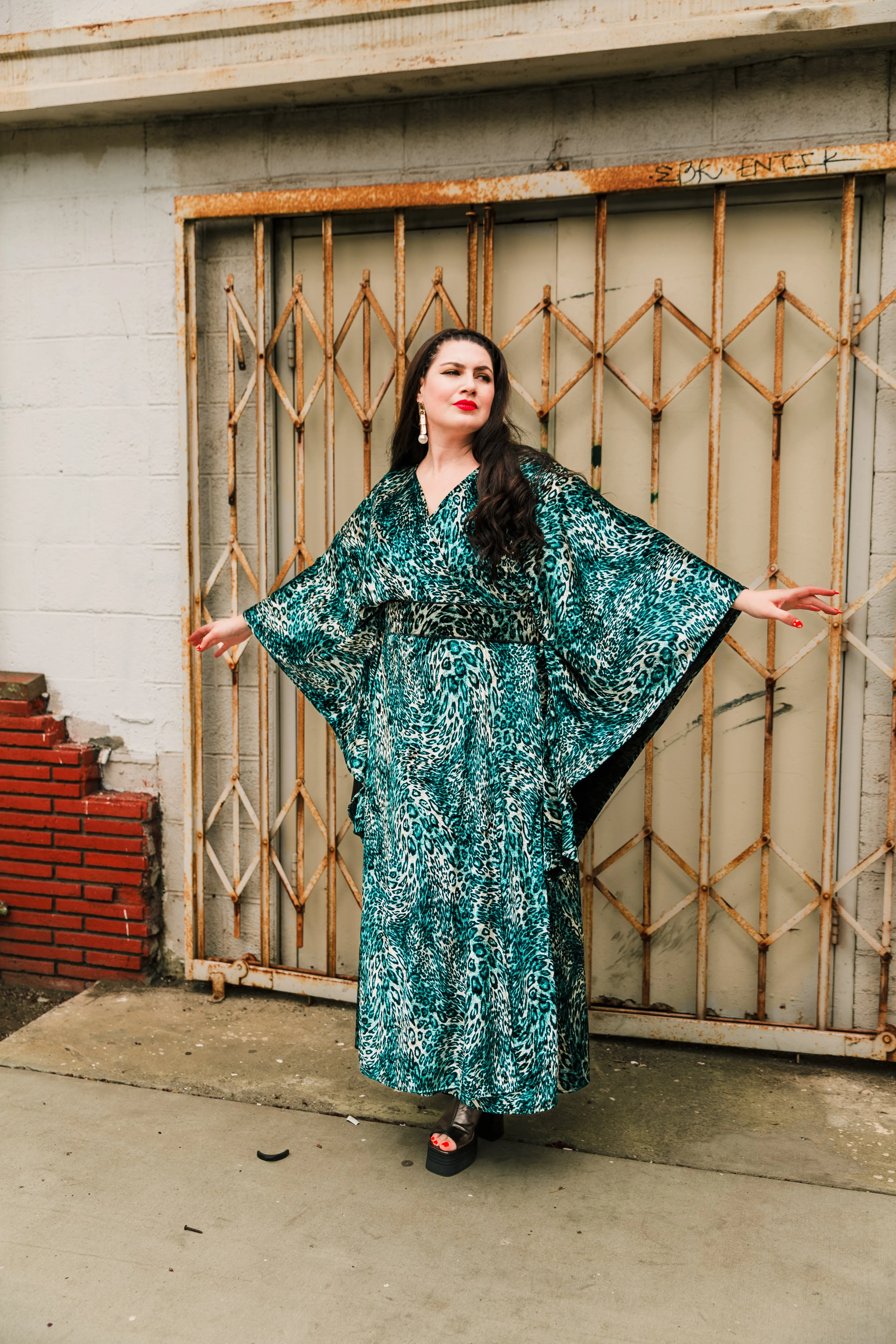 Bohémienne Kimono Robe “Turquoise Leopard Velvet"