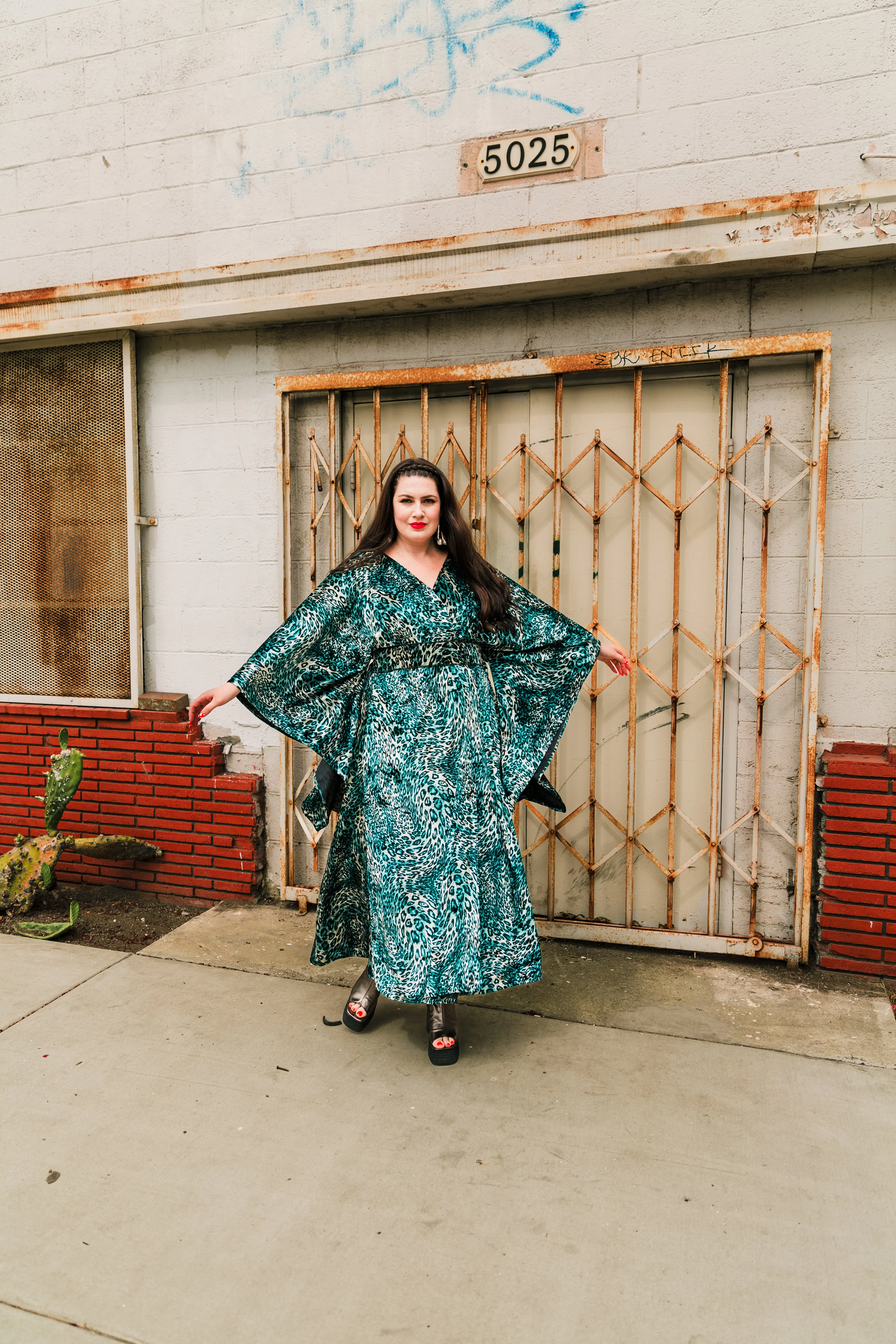 Bohémienne Kimono Robe “Turquoise Leopard Velvet"