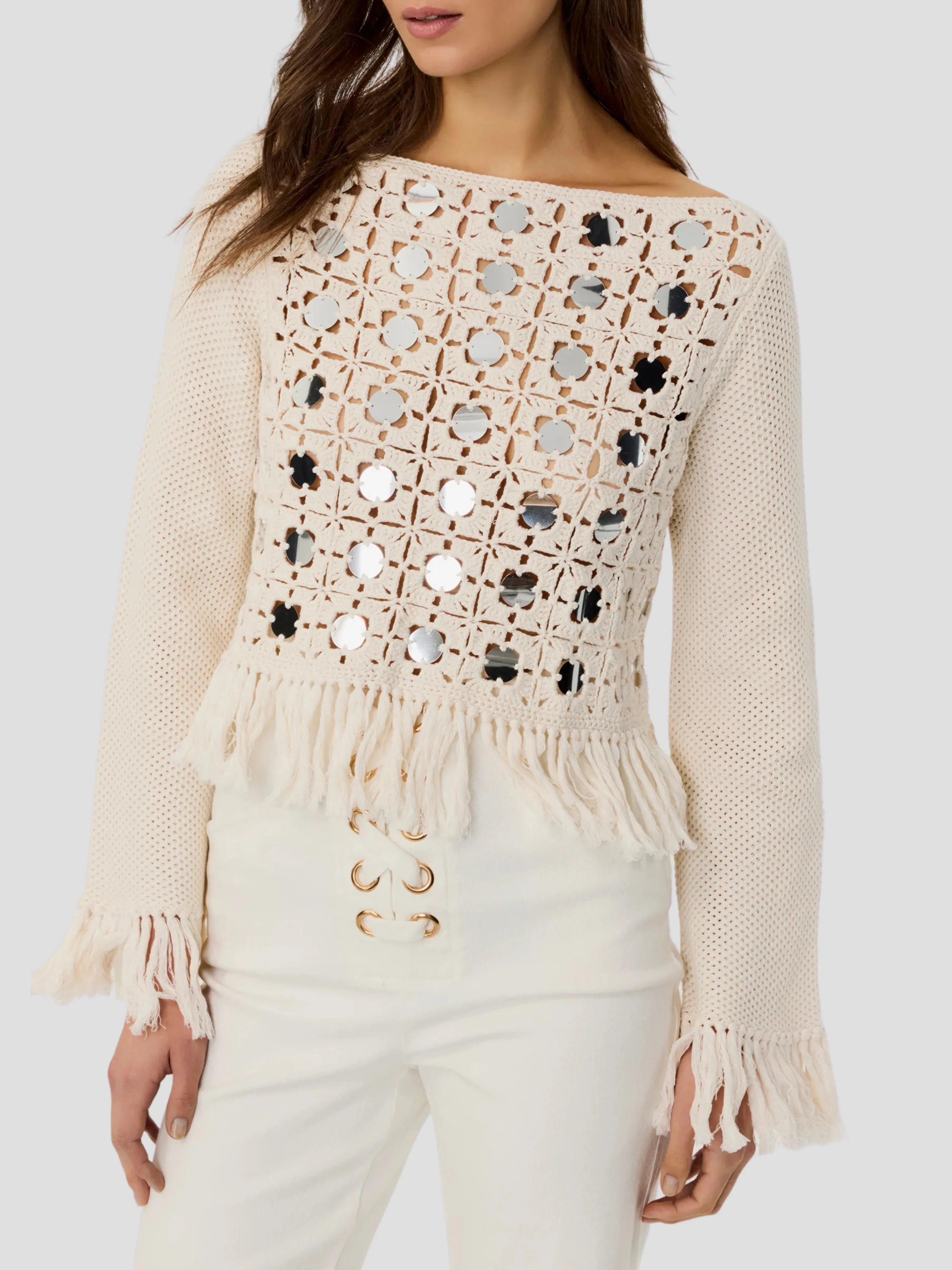 Camilla Mirror Long Sleeve Fringe Top