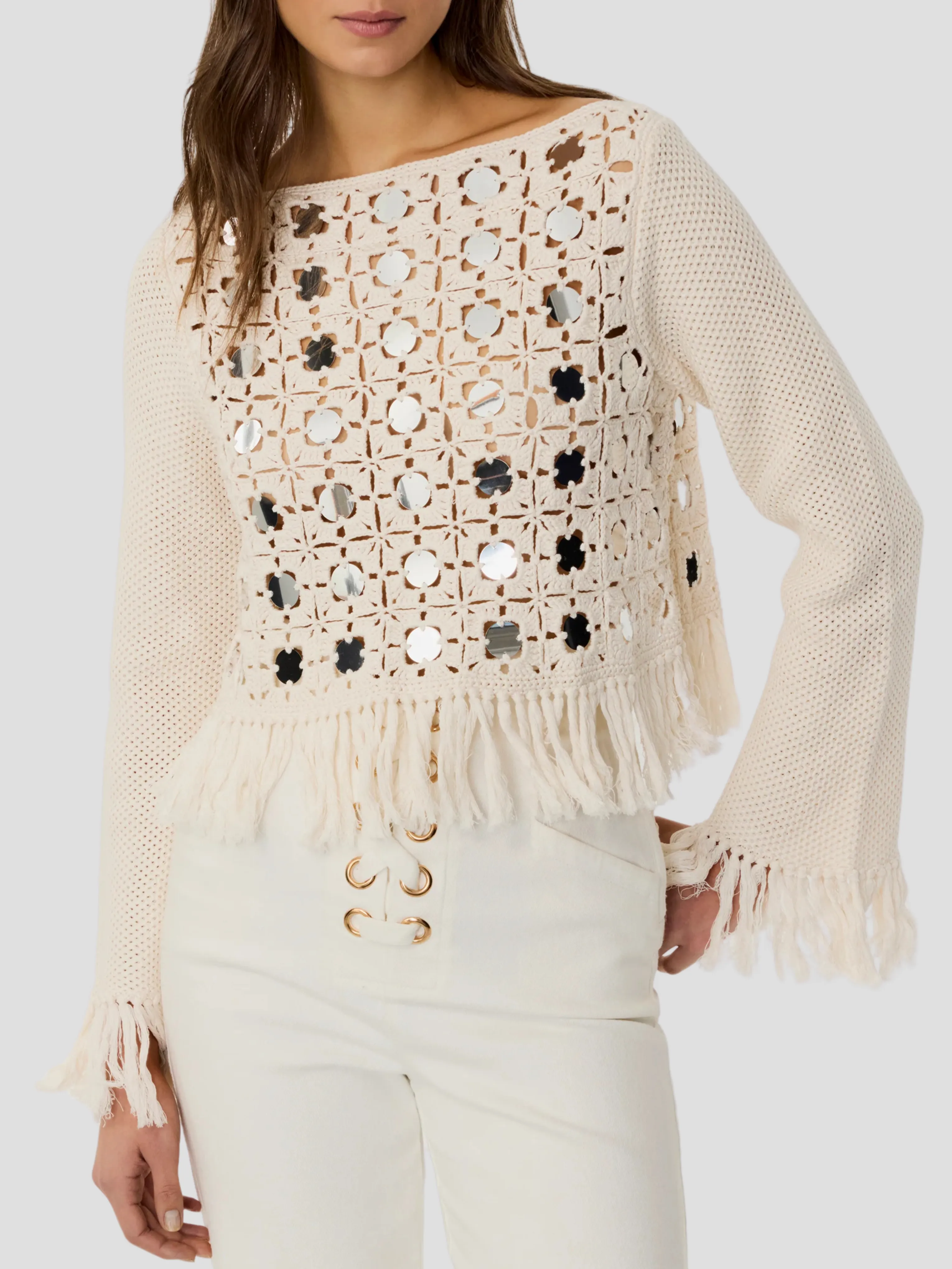 Camilla Mirror Long Sleeve Fringe Top