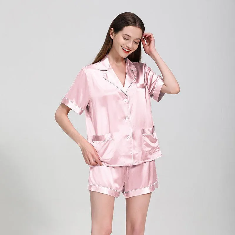 Classic Short Sleeves Silk Pyjamas Set 100% Pure Silk Shorts Sleepwear For Womens