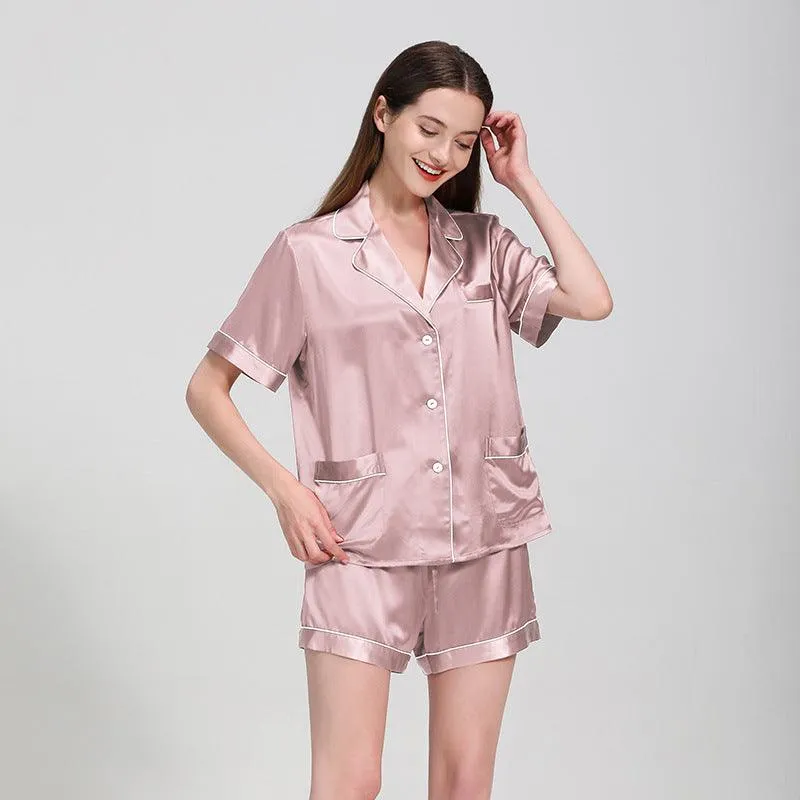 Classic Short Sleeves Silk Pyjamas Set 100% Pure Silk Shorts Sleepwear For Womens