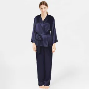 Classic silk Pajamas Long Sleeve Silk Sleepwear Silk Robe And Pajama Set