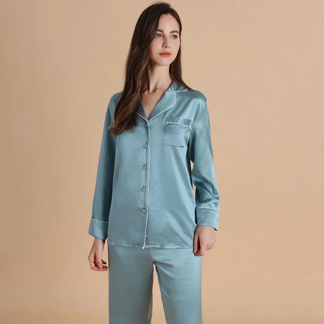 Classic Silk Pajamas Set Long Sleeves 100%  Silk Sleepwear For Women